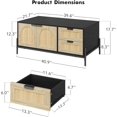 thumbnail image 3 of Qinaqin Rattan Coffee Mesa con LE cm de Profundidad Lights Mid-Century Moderno 2 Almacenamiento Cajones y Arched Puerta Farmhouse para Living Sala Oak Negro, 3 of 7