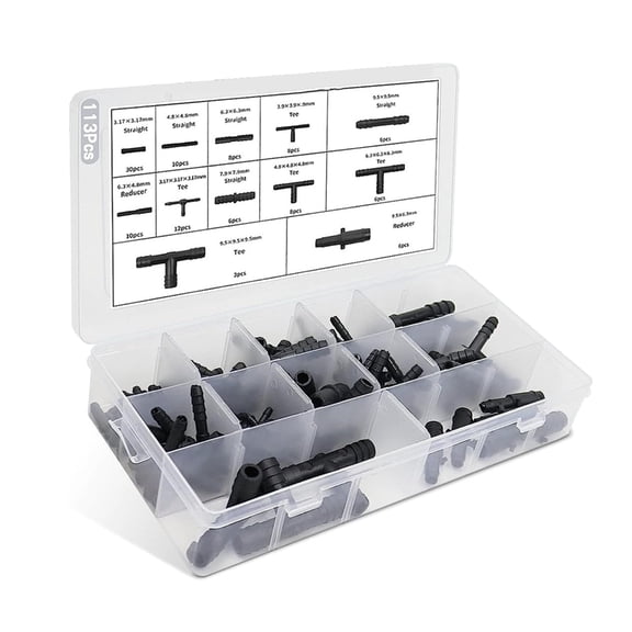113Pcs Hose Connector Tubing Connectors includes Couplings Tees Elbows Connector