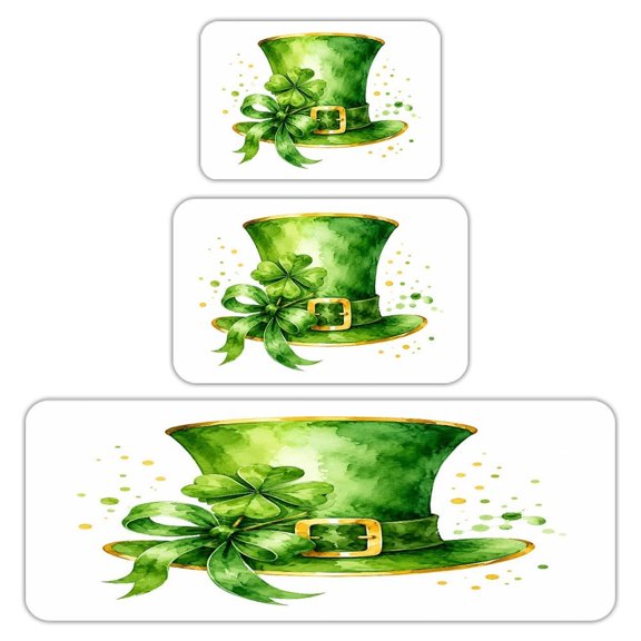 RKSupls Kitchen Rug Set 3 Piece Anti-Slip Flannel Floor Mats, Leprechaun Hat Shamrock Washable Absorbent Runner Mats for Kitchen Bathroom Home Decor