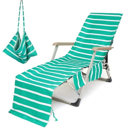 Beach Chair Towel Chaise Lounge Cover with Pockets Pool Chair Towel for Outdoor Patio Garden 