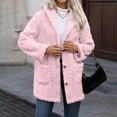 thumbnail image 5 of Tusihei Women's Collared Hooded Long Sleeve Fuzzy Coat Warm Button Down Cardigan Outerwear Casual Fall Winter Solid Sweater Jacket, Pink M, 5 of 9