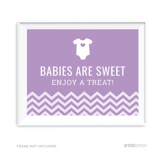Babies Are Sweet, Enjoy A Treat Lavender Chevron Print Baby Shower Party Signs