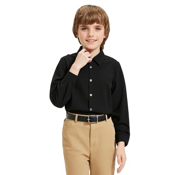 Aideaone Boys' Button-Up Dress Shirt Boys School Uniform Long Sleeve Collared Shirt, Sizes 8-14
