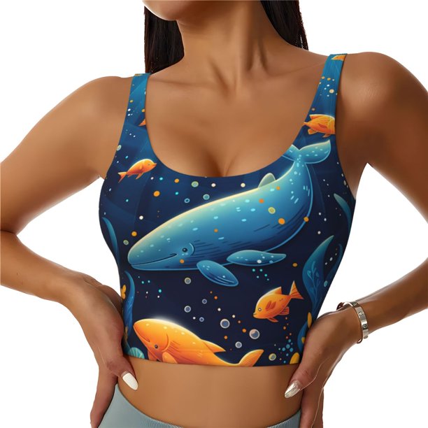 Fotbe Whimsical Underwater Fantasy Sujetador Deportivo Largo sin Aros para Mujer con Almohadillas y Soporte Medio, Transpirable y Absorbente, Camiseta Tipo Chaleco o Tank Top-X-Large