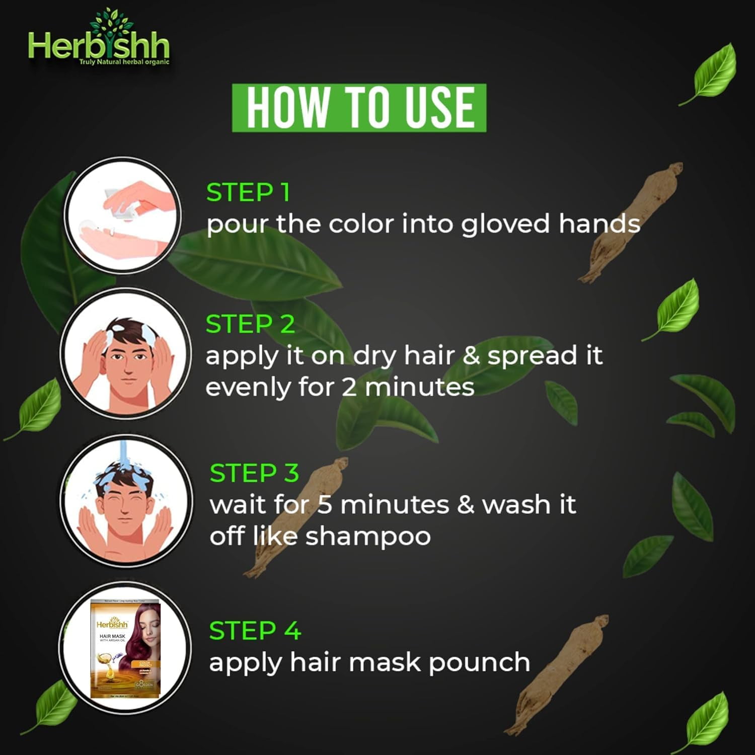 (2 pack) Herbishh Hair Color Shampoo for Gray Hair, Men & Women, Travel Size, 10+1 Pack (Black 30 ml)