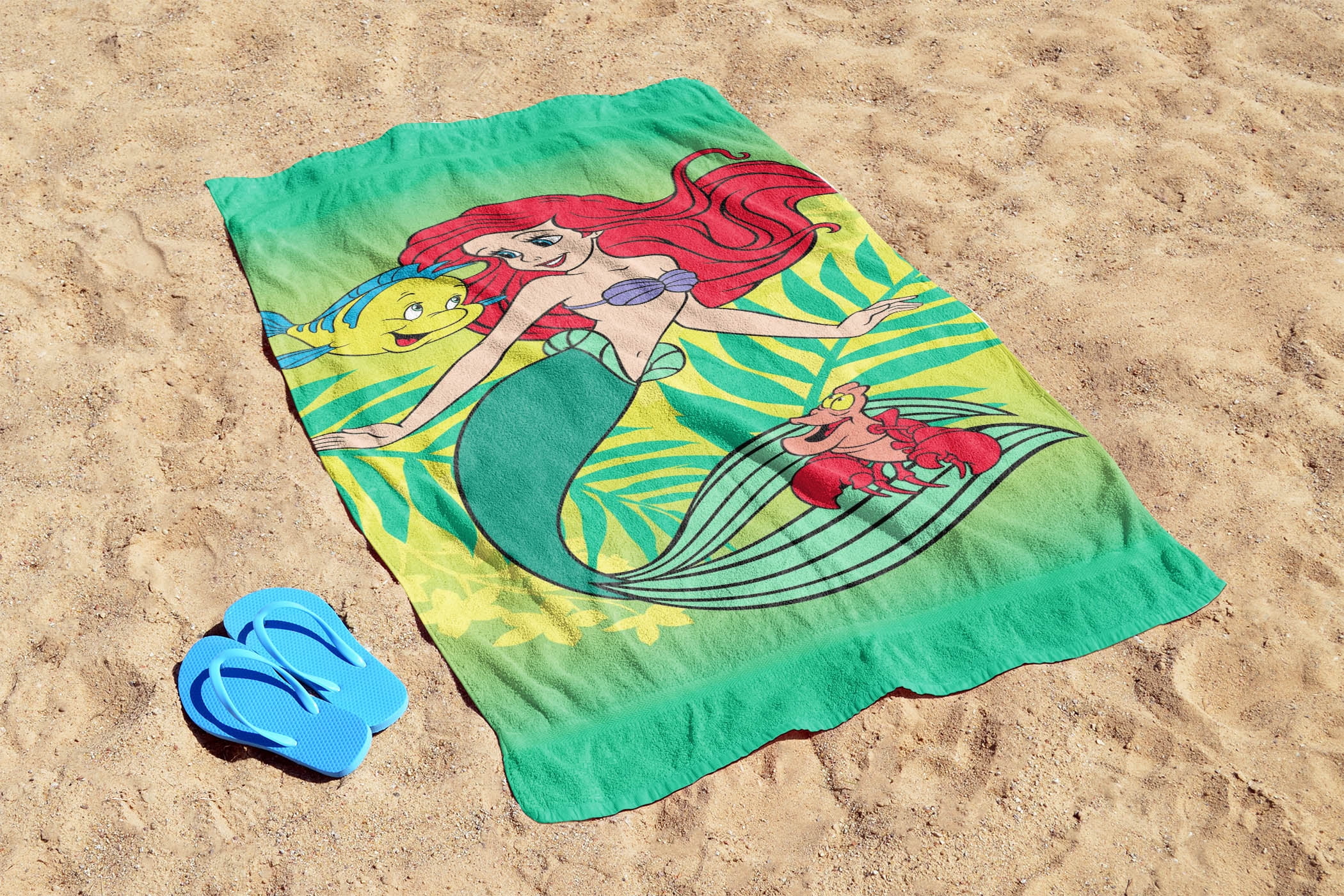 Little Mermaid Swimming & Smiles Kids Beach Towel, 27 x 54, Green, Disney