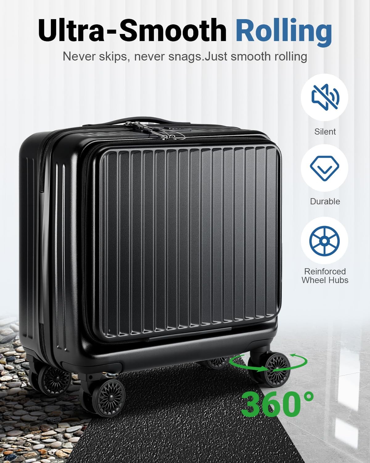 Leke Carry On Luggage 22x14x9 Airline Approved, 20 Inch Hard Shell Suitcase with TSA Lock, Front Pocket & Spinner Wheels for Business Travel, Black