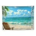 thumbnail image 5 of Chilfamy  Beach Tapestry Palm Trees In Ocean Heaven Sunbeds Balcony White Wooden Windows Summer Tropical, Wall Hanging For Bedroom Living Room Dorm 60x50inch, 5 of 6