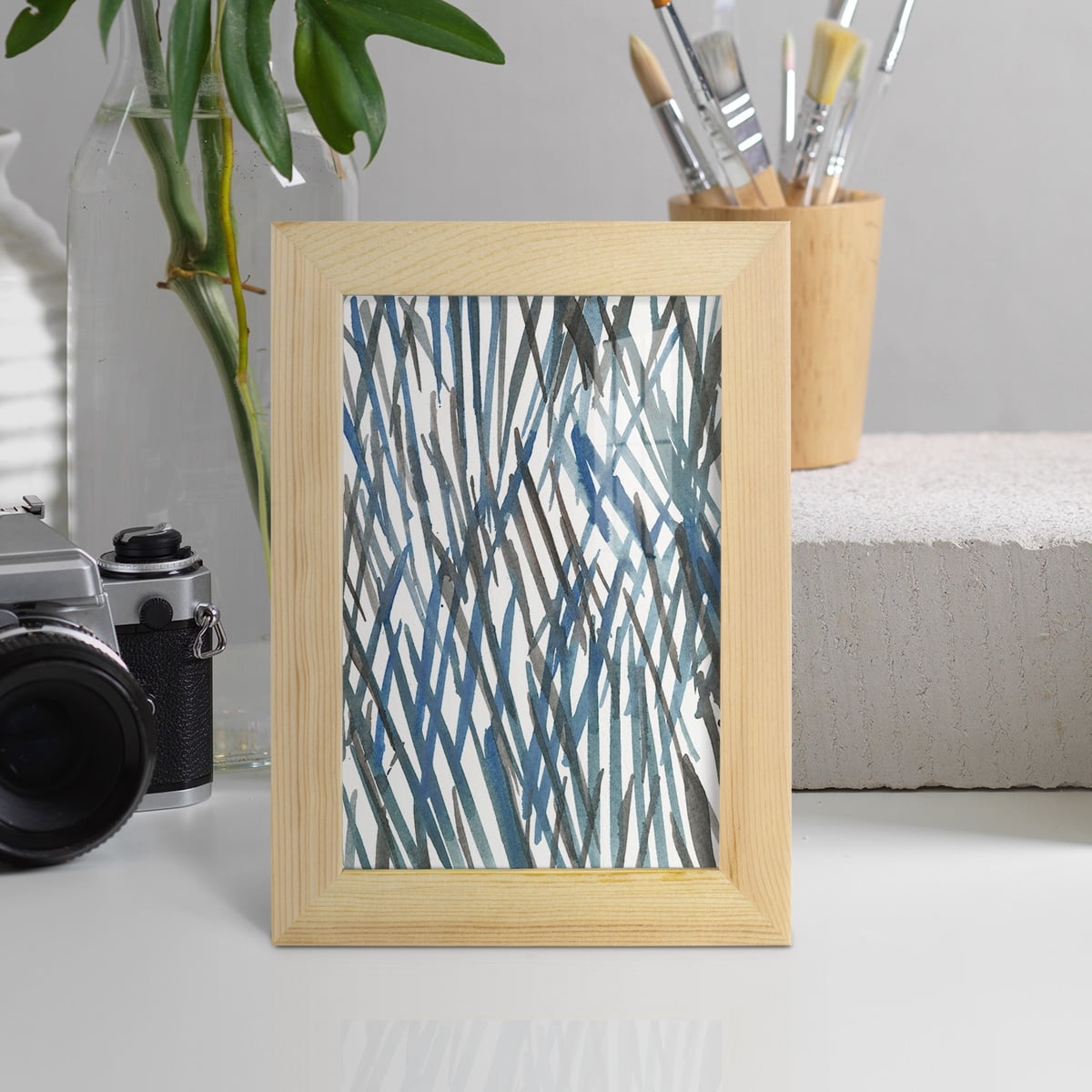 Blue Grass II - Framed Print w/glass - Natural Wood