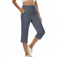 thumbnail image 5 of Olyvenn Women's Wide Leg Yoga Pants Tummy Control Capri Pants Trendy Summer Pants Loose Flowy Athletic Pants for Running Gym Blue M, 5 of 8