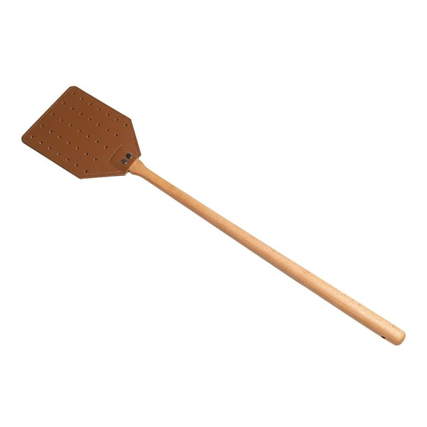 Herramientas y mejoras para el hogar Matamoscas de cuero con mango largo de madera de haya, manual, para exteriores, portátil, repelente de mosquitos, matamoscas