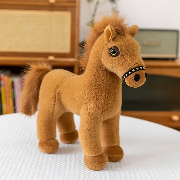 Caballo de ojos grandes con patas colgantes | Peluche con postura sentada simulada | Almohada de tela suave y regalo decorativo