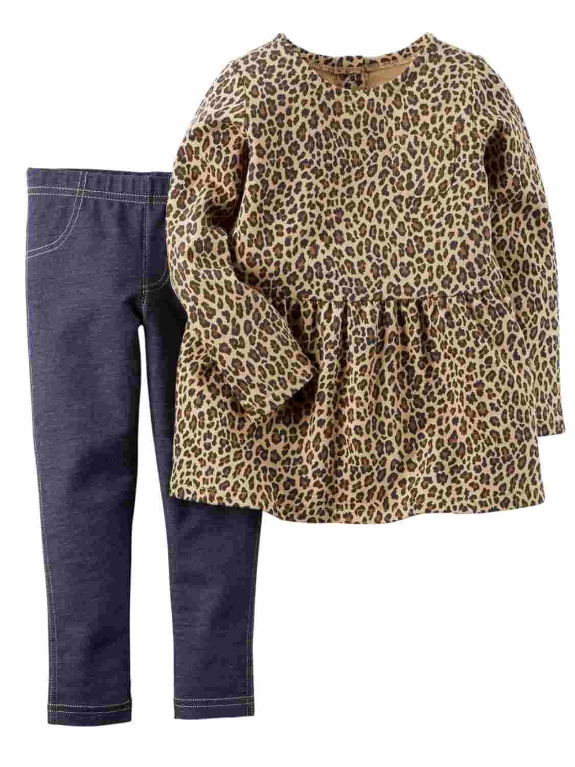 Carters baby girl two piece leggings outfit new leopard and denim 6 months