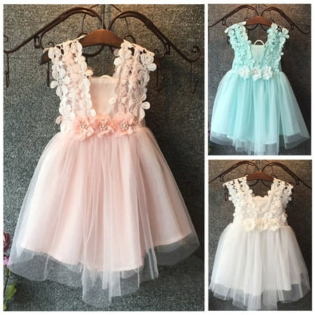 Baby Girls Princess Lace Tulle Flower Fancy Gown Formal Party Dress