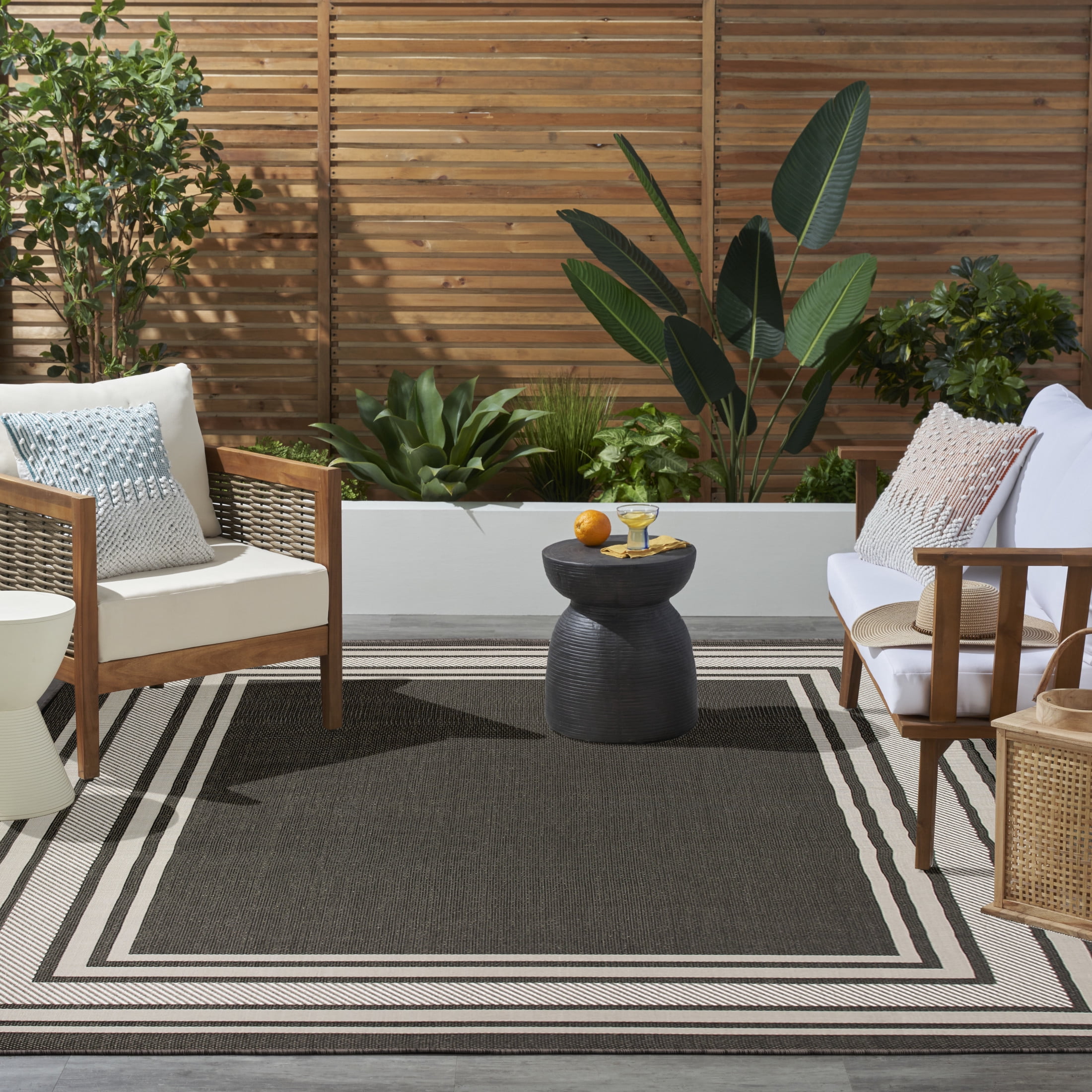 Nourison Horizon Indoor/Outdoor 9' x 12' Black Modern Rug