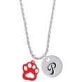 thumbnail image 1 of Delight Jewelry Acrylic Small Paw Red Silvertone Script Initial Disc - P - Charm Necklace, 20"+3", 1 of 4