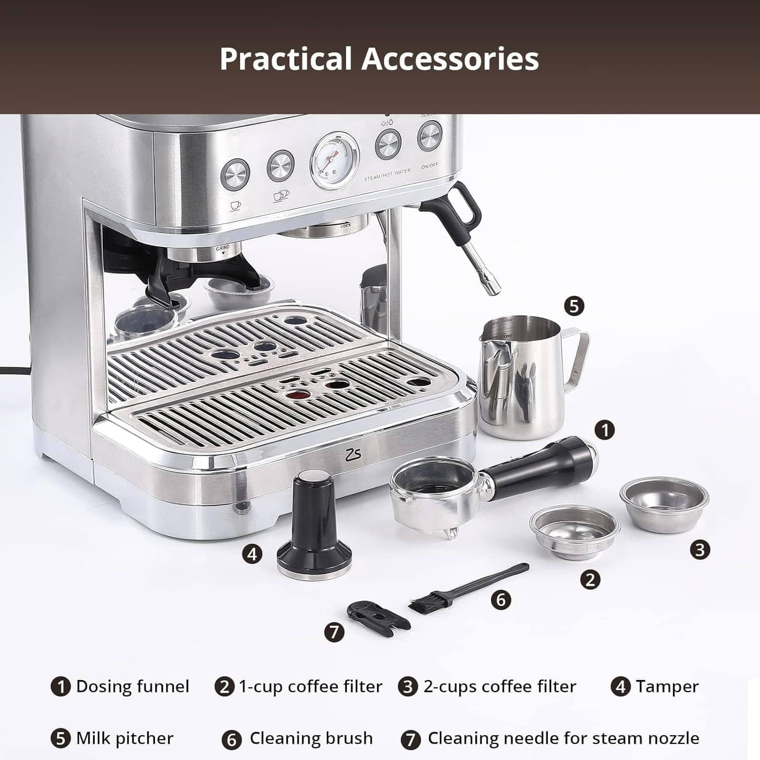 EastVita Semi-automatic espresso machine 20 bar with grinder stainless steel with automatic milk frother