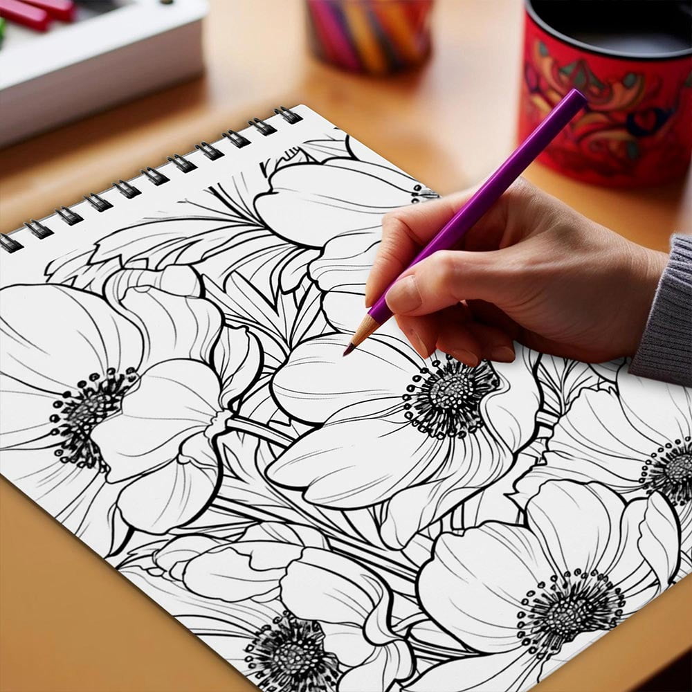 Netecom Large Print Anemones Coloring Book for Adults, Spiral Bound, Soft Cover