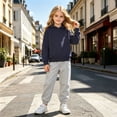 thumbnail image 2 of Kids Casual Hoodie and Sweatpants Outfit Solid Color Long Sleeve Hooded Pullover Sweatsuits Jogger Sets for Girls, 2 of 5