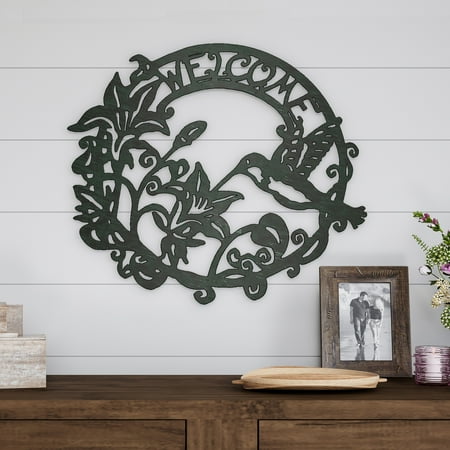 Metal Cutout Welcome Decorative Wall Sign Wreath Word Art Home