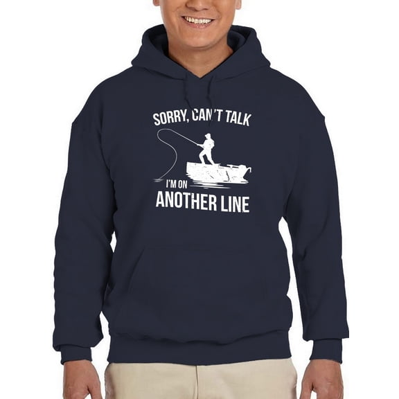 Smartprints Mens Graphic Hoodie Navy - Can't Talk I'm On Another Line Cotton Blend Classic Fit