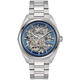 bulova 腕時計 Bulova 96A127 Men's Automatic Silver Dial Open Heart Leather Strap