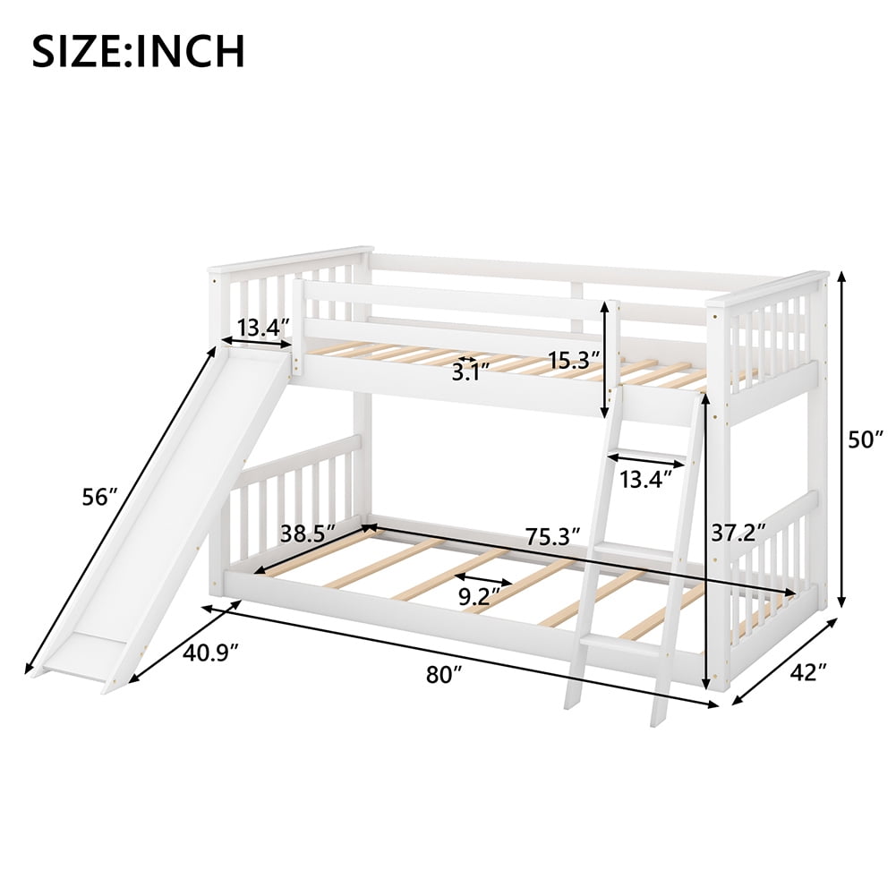 Kadyn Twin over Twin Loft Bed with Convertible Slide and Ladder, White