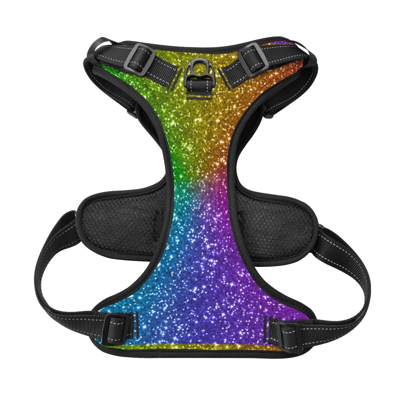 Kdxio Colorful Glitter Print No Pull Dog Harness Adjustable Reflective Oxford Easy Control Medium Large Dog Harness for Training and Everyday-Large