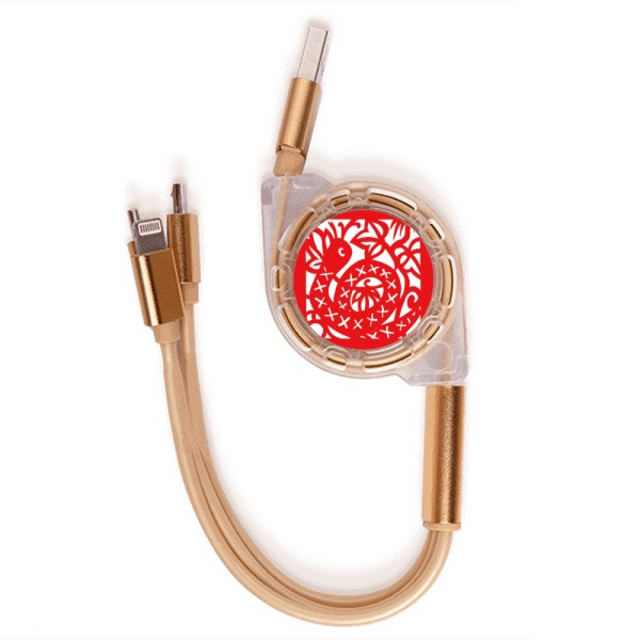 Corte de papel China Zodiaco serpiente animal Cable de carga telescópico múltiples USB tres en uno