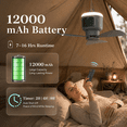 thumbnail image 2 of Laybasic 18" Camping Fan with Lights and Remote, 12000mAh Battery Operated Tent Fan 4 Speeds Detachable Blades, Hanging Ceiling Fan for Canopy, Gazebo, Patio, RV, Garage, Porch, 2 of 9