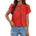thumbnail image 1 of Vêtements pour Femmes Liquidation Bdfzl Femmes Décontracté Col Rond Manches Courtes Col en V Haut Blouse T-Shirts Tendance Tunique Plissée Rouge m, 1 of 6