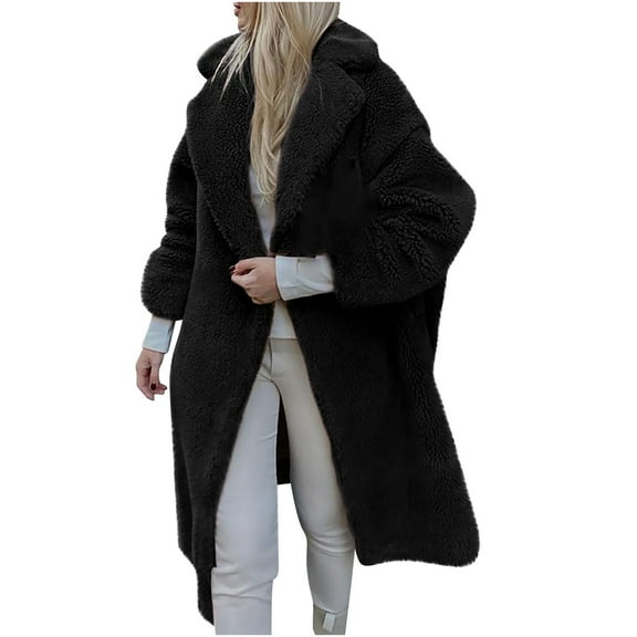 IROINNID Women's Faux-fur Coat Long Sleeve Solid Color Notch Lapel Outwear, Casual Winter Warm Coats Faux Coat Warm Furry Faux Coat Outerwear Overcoat