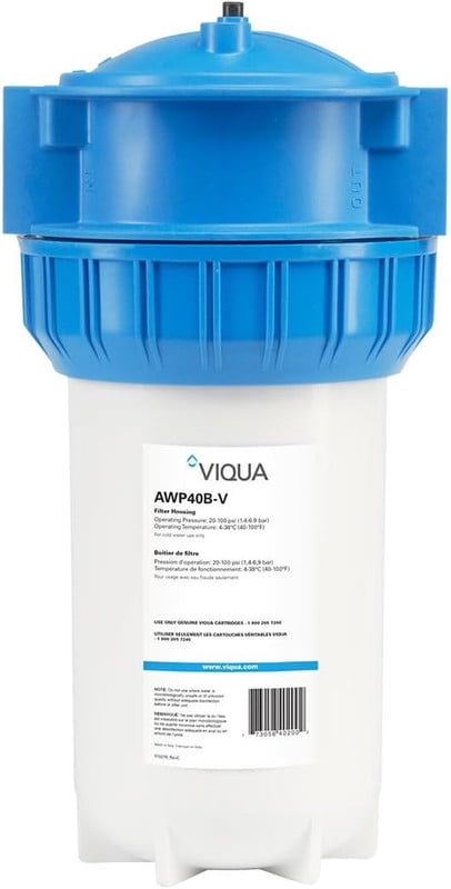VIQUA AWP40B-V NSF 42 Certified 3-Piece High-Flow Whole House Pre-Filter Housing with Pressure Relief Valve, Mounting Bracket & Wrench 4.5 x 10 Inch, 1" FNPT, 20 GPM, UV Pre-Filtration