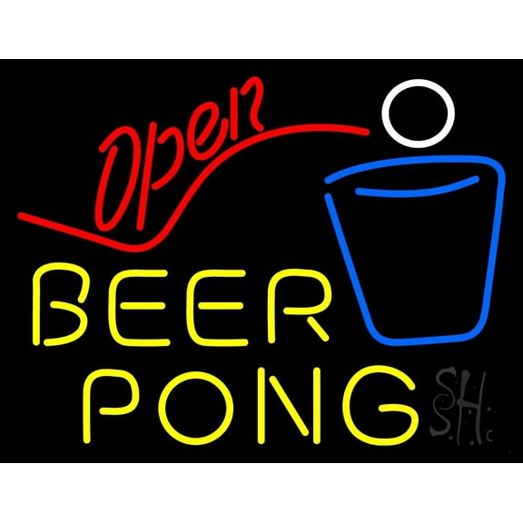 Beer Pong Open LED Neon Sign 15 x 19 - inches, Clear Edge Cut Acrylic Backing, with Dimmer - Bright and Premium built indoor LED Neon Sign for Bar decor.