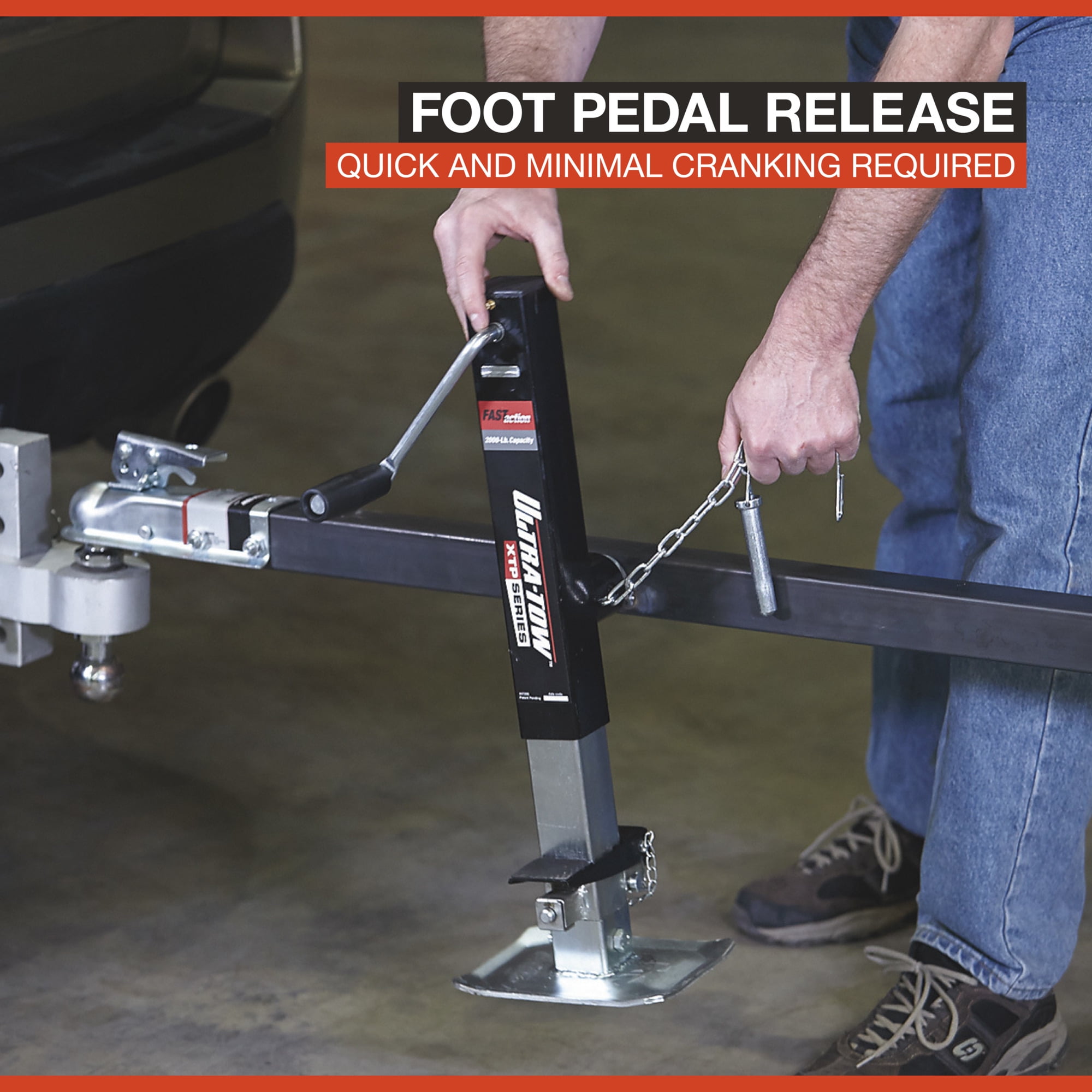 Ultra-Tow XTP Fast-Action Square Tube Trailer Jack, 2000-Lb., Sidewind, Tube Mount, Weld-On
