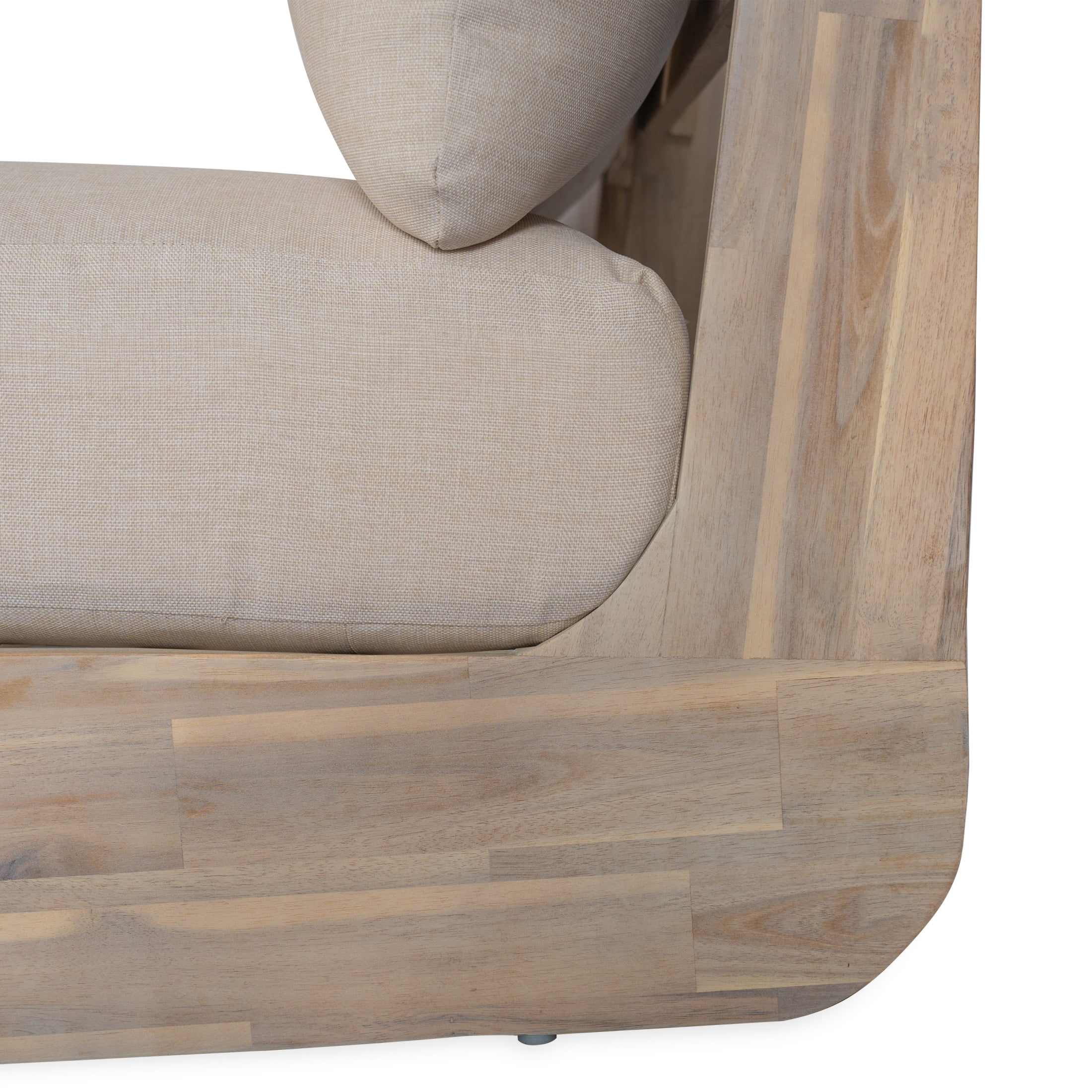 Christopher Knight Home Outdoor Lazy 3-Seater Sofas with Acacia Wood Frame and Sand Color Cushions, Set of 2