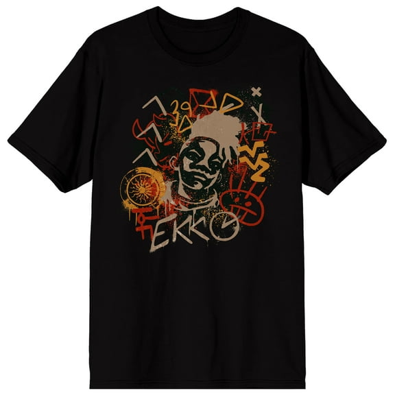 Arcane Ekko Graffiti Art Adult Black Crew Neck Short Sleeve T-shirt-3XL