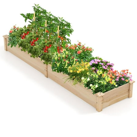 Topcobe Wooden Raised Garden Bed with 2 Planter Boxes and Dividers, Patio Plant Stand for Backyard Garden-Natural