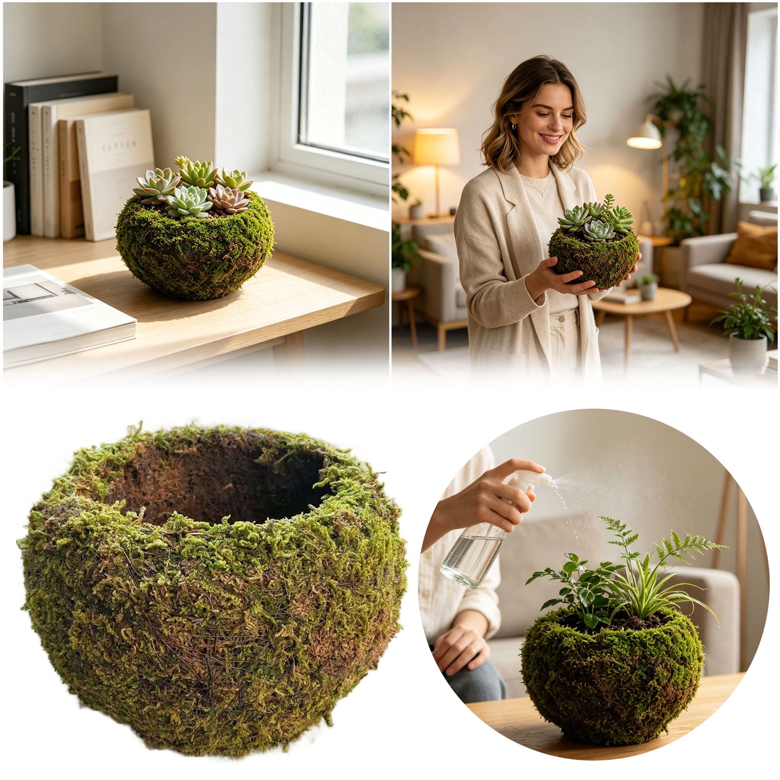 2PC Moss Ball Style Planter, 5.91 Inch Breathable Self-Absorbent Bonsai Planter Pot, Indoor Outdoor Planter for Succulent Orchid Fern, DIY Gardening Container