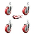 thumbnail image 2 of 4 Inch Red Polyurethane Wheel Swivel 3/4 Inch Square Stem Caster Set SCC, 2 of 2