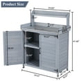 thumbnail image 3 of Outdoor Potting Bench Table with Storage Cabinet, Wooden Planting Workstation, Galvanized Tabletop, Storage Shelf & Cover, Ideal for Garden, Patio, Greenhouse, 3 of 7