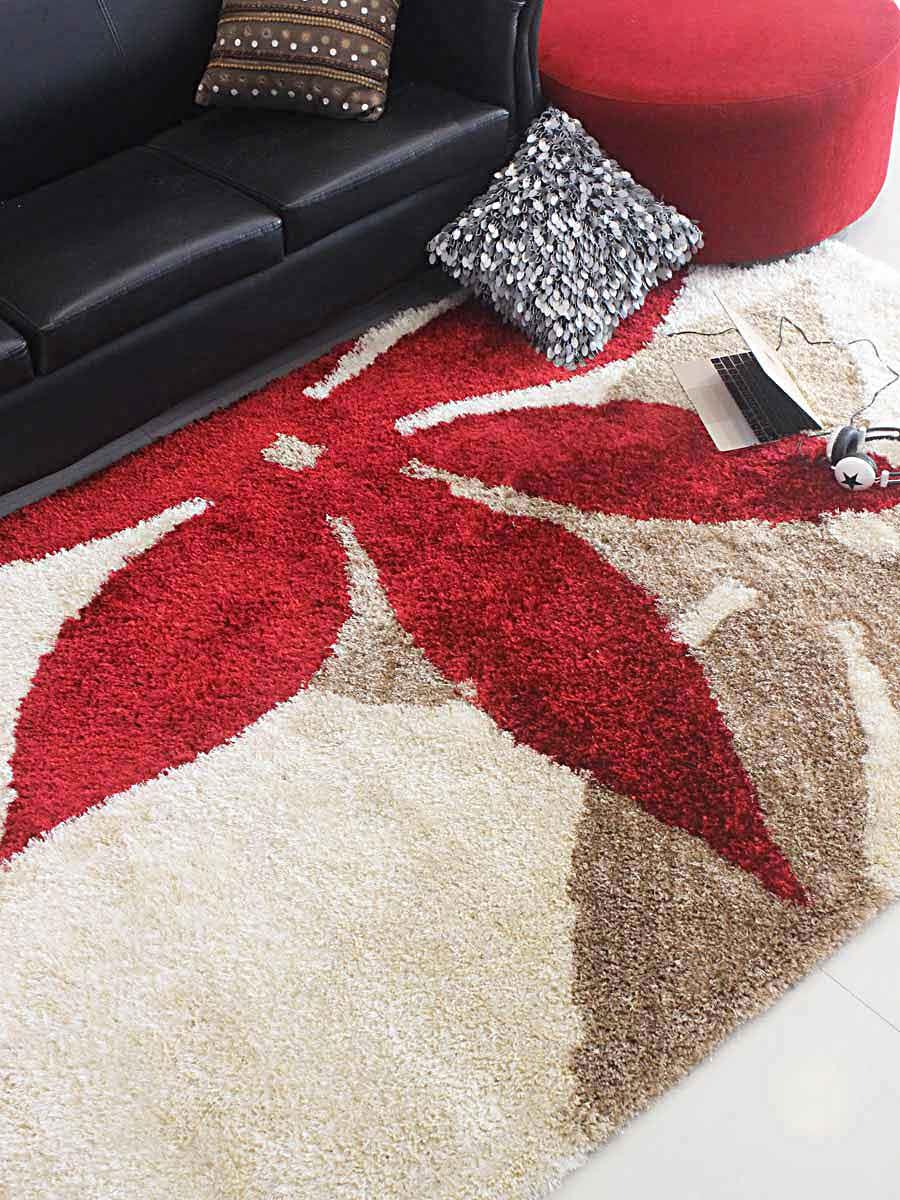 Rugsotic Carpets Hand Tufted Shag Polyester 5'x8' Area Rug Floral Red