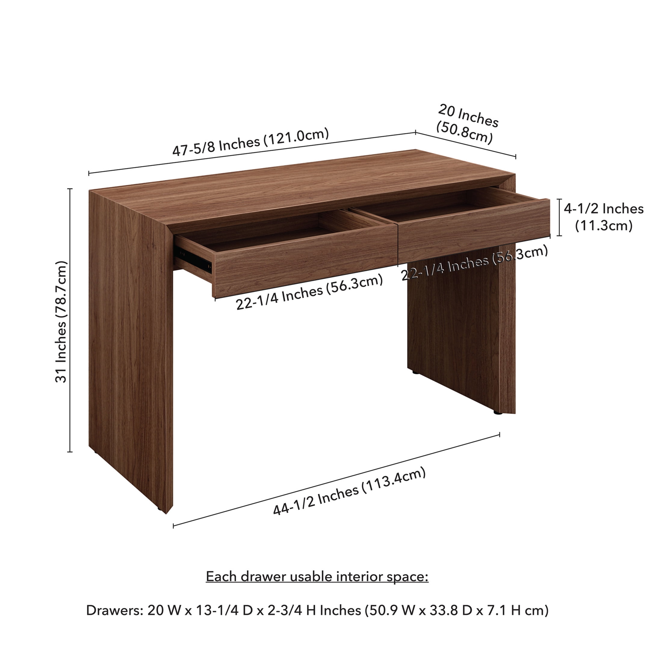 Evelyn&Zoe Modern/Contemporary 48" Wide Satin Walnut Home Office