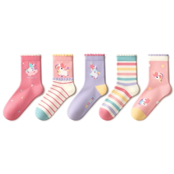 Beibi 5-Pair Pack, Girls' High Socks, All-Season Socks, Unicorn Socks For Girls, Kids Socks Suitable for Children 4 Years and Up