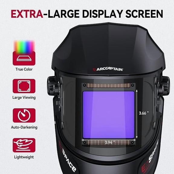 ARCCAPTAIN Panoramic Auto Darkening Welding Helmet with 180° Side View, 4 Arc Sensors, 1/1/1/1 True Color, Wide Shade 4/5-9/9-13, Solar Powered for TIG MIG ARC & Cutting