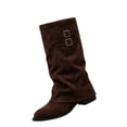 thumbnail image 2 of Willtoo Women Slouchy Knee High Boots Casual Round Toe Pull On Riding Biker Boots Fold Over Chunky Low Heel Platform Boot Double Buckle Soft Upper Shoes, 2 of 5