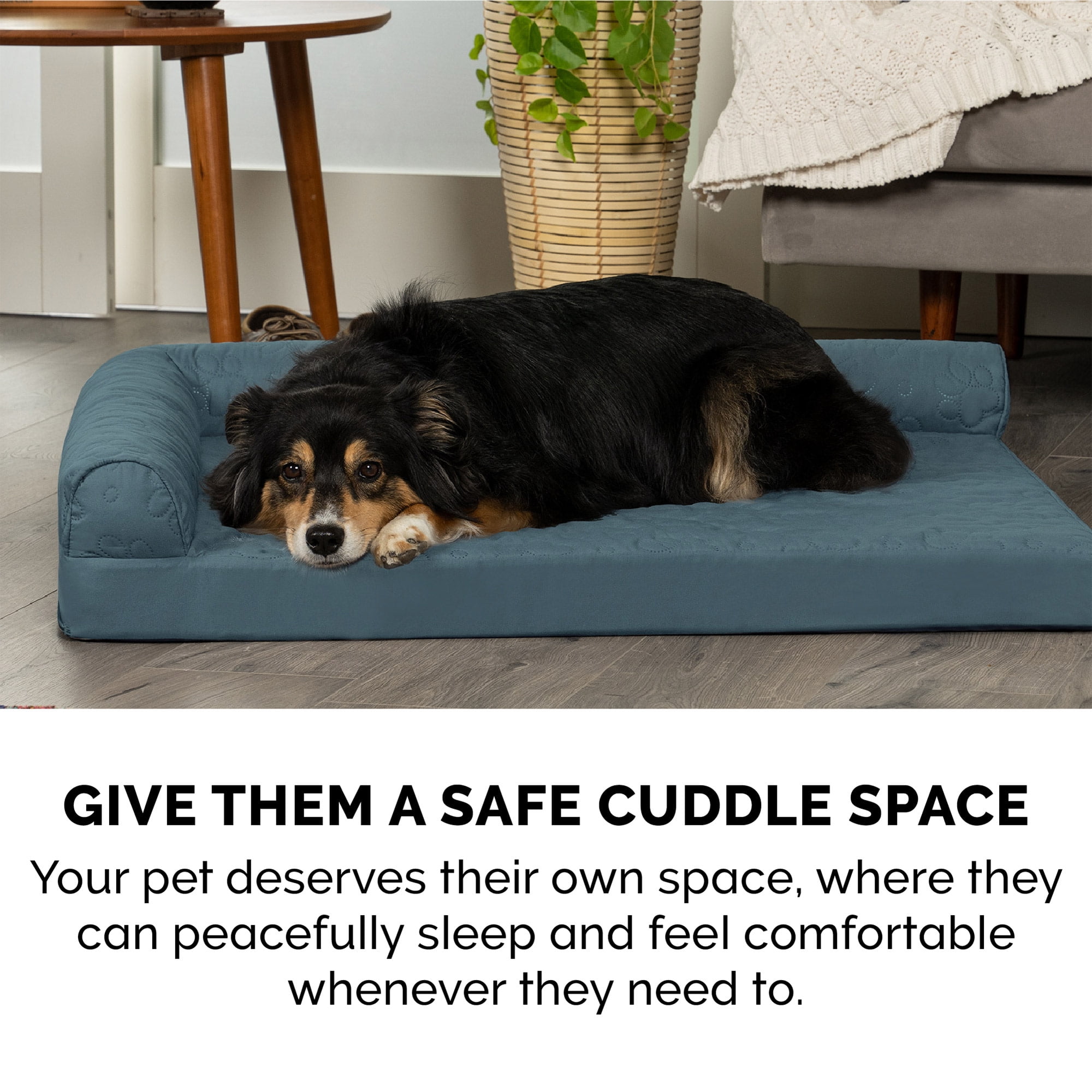 FurHaven Paw-Quilted Cooling Gel-Top Deluxe L-Chaise Pet Bed, Bluestone, Large, 1 Count