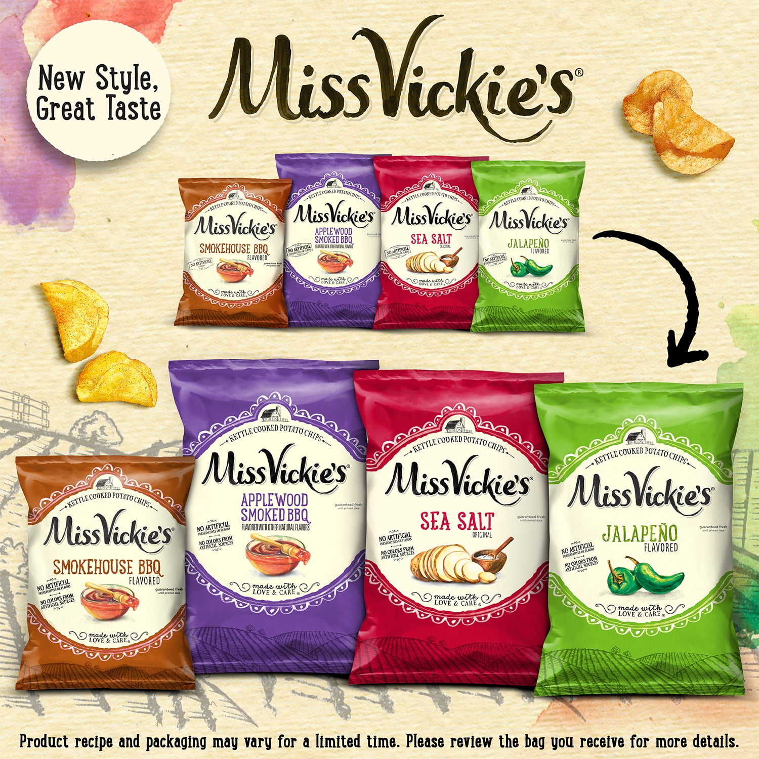 Miss Vickies Dill Pickle Kettle Cooked Potato Chips Bag, 7.5 oz