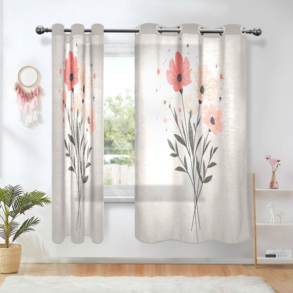 Yayeee Window Curtains Light Filtering 63"x42" Grommet Panel Pair Home Living Room Decor, Pink Flower