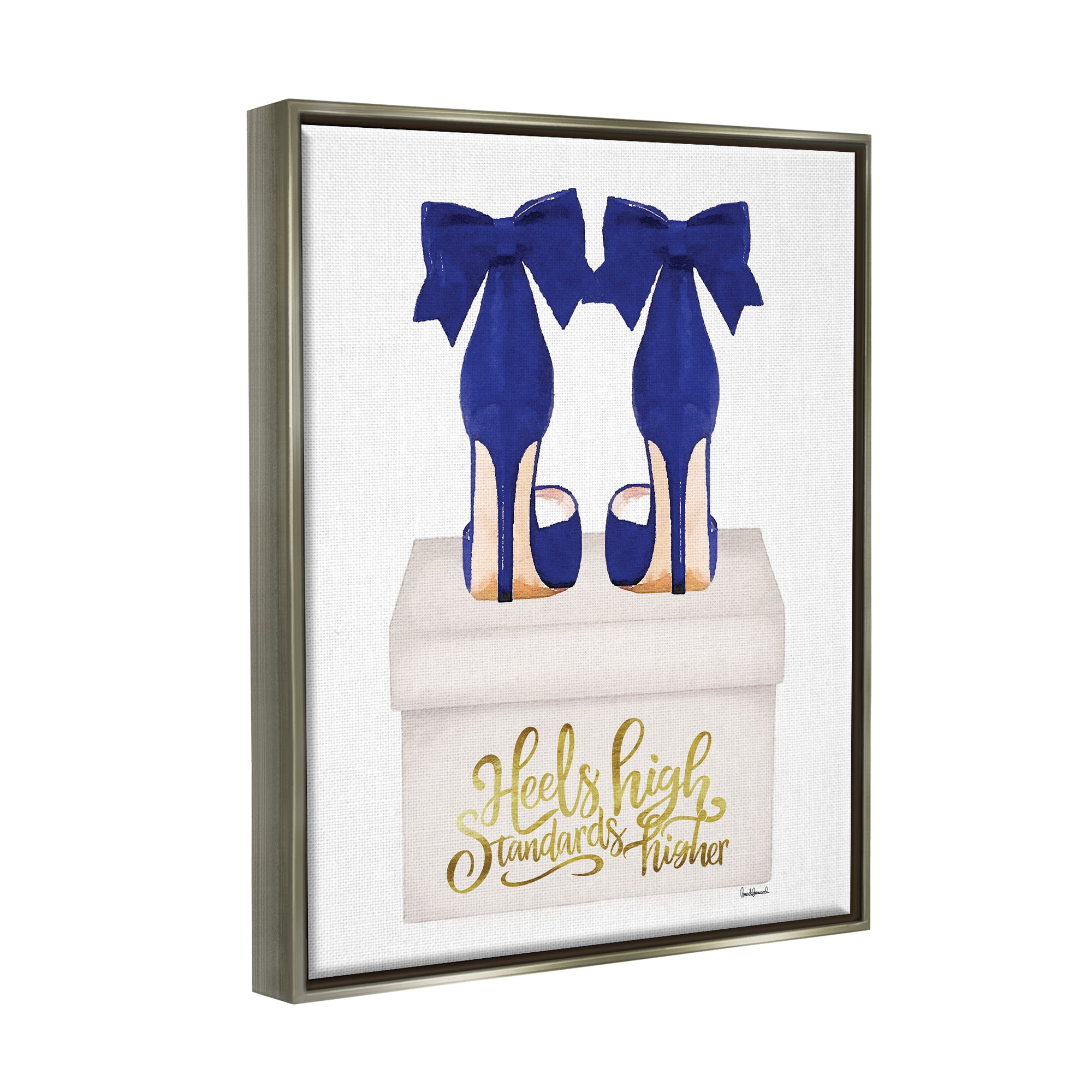 Stupell Industries High Standards Blue Heels Beauty & Fashion Painting Gray Floater Framed Canvas Art Print Wall Art, 17 x 21